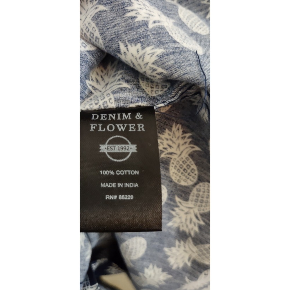 Denim And Flower Ricky Singh Navy Blue & White Pineapple Slim Fit Shirt Size XL - Picture 7 of 9